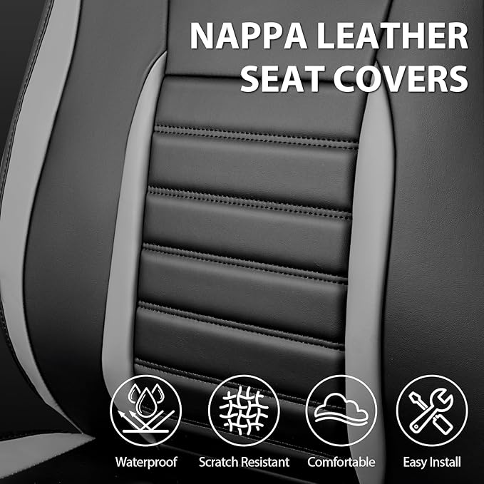 CAR PASS Nappa Leather Car Seat Covers Front Seats, Luxury Seat Protector