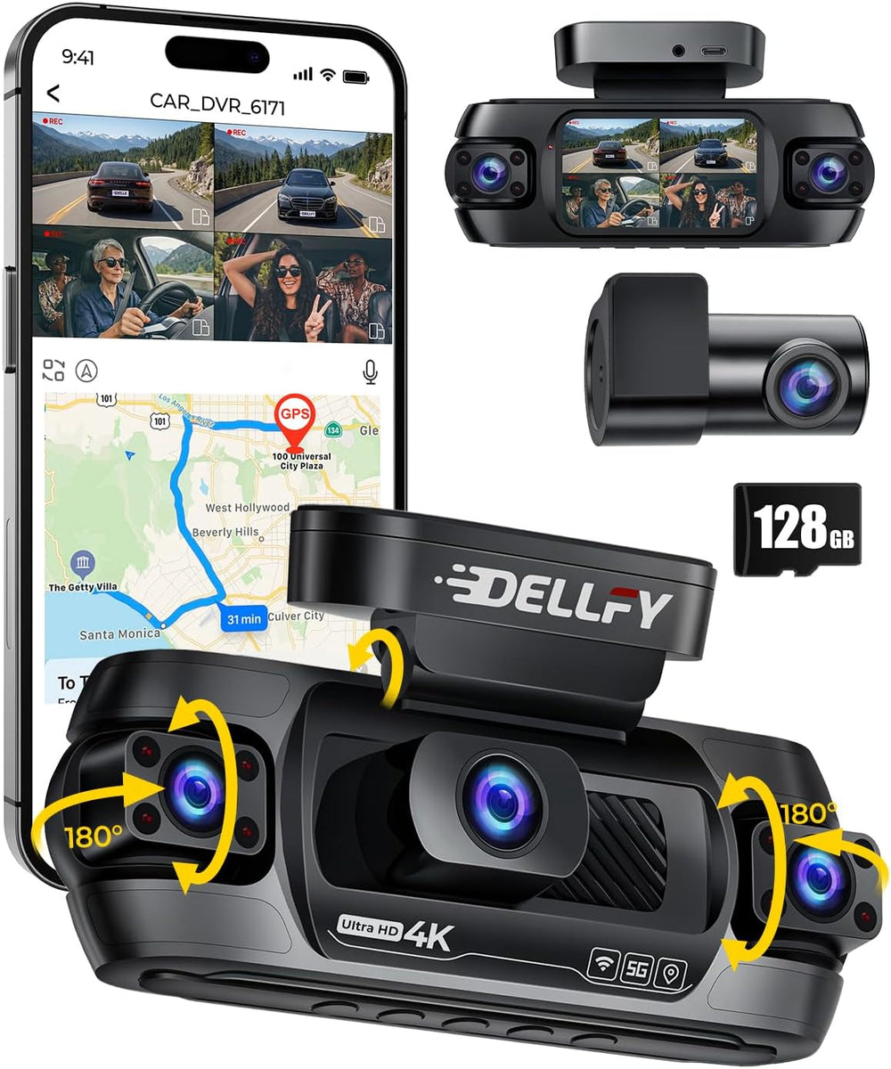 360° Dash Cam 4 Channel, 4K Front Rear and Inside Dash Camera