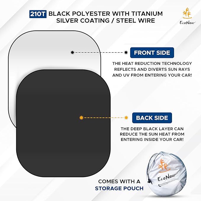 EcoNour 2-Piece Foldable Spring RV Windshield Sunshade, Reflective 240T Polyster