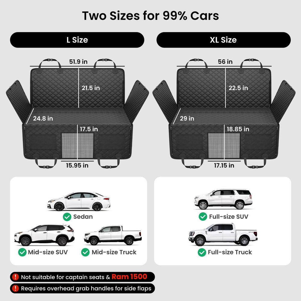 REEVAA Dog Truck Seat Cover for Back Seat, Hard Bottom, XL, Black