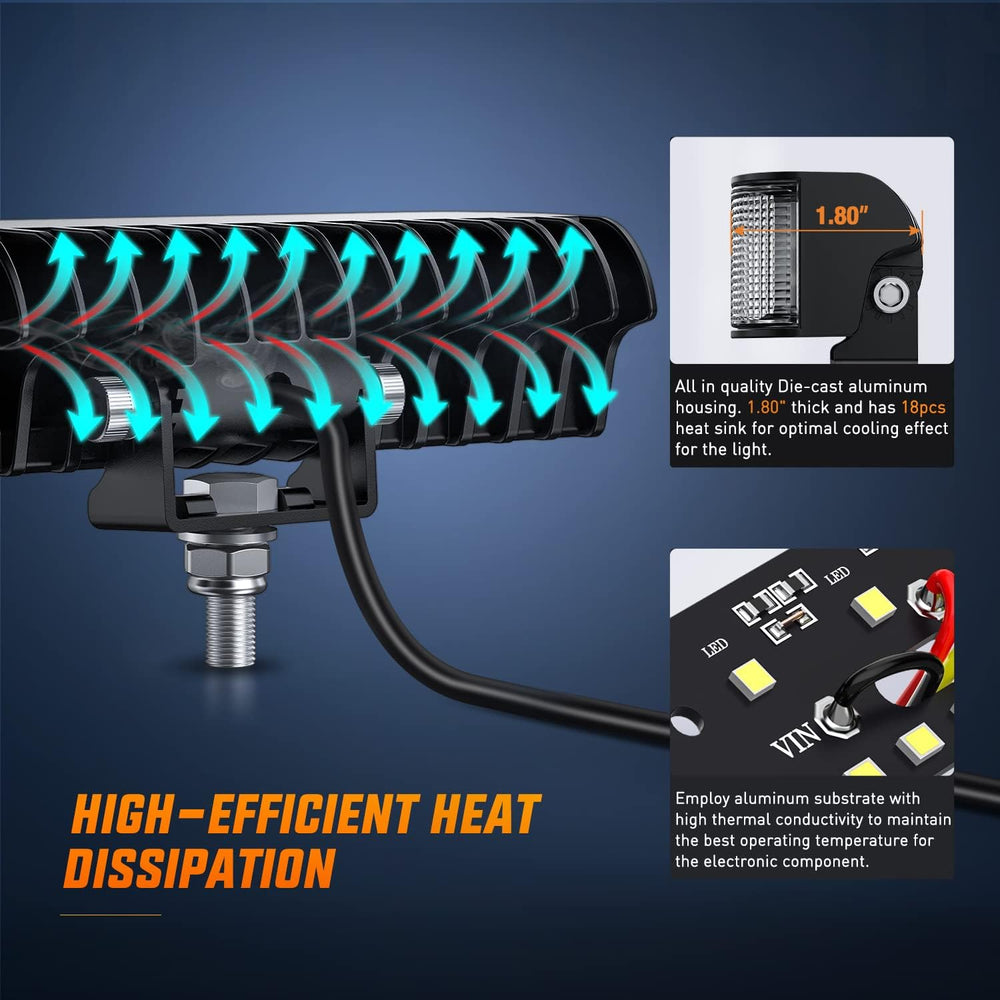 Nilight Side Shooter LED Light Bar / Pods 2PCS 6.5 Inch 60W Flood Spot Beam C...