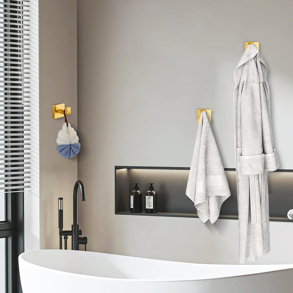 Brushed Gold Towel Hooks for Bathrooms, Heavy Duty Wall Mounted Stainless Ste...