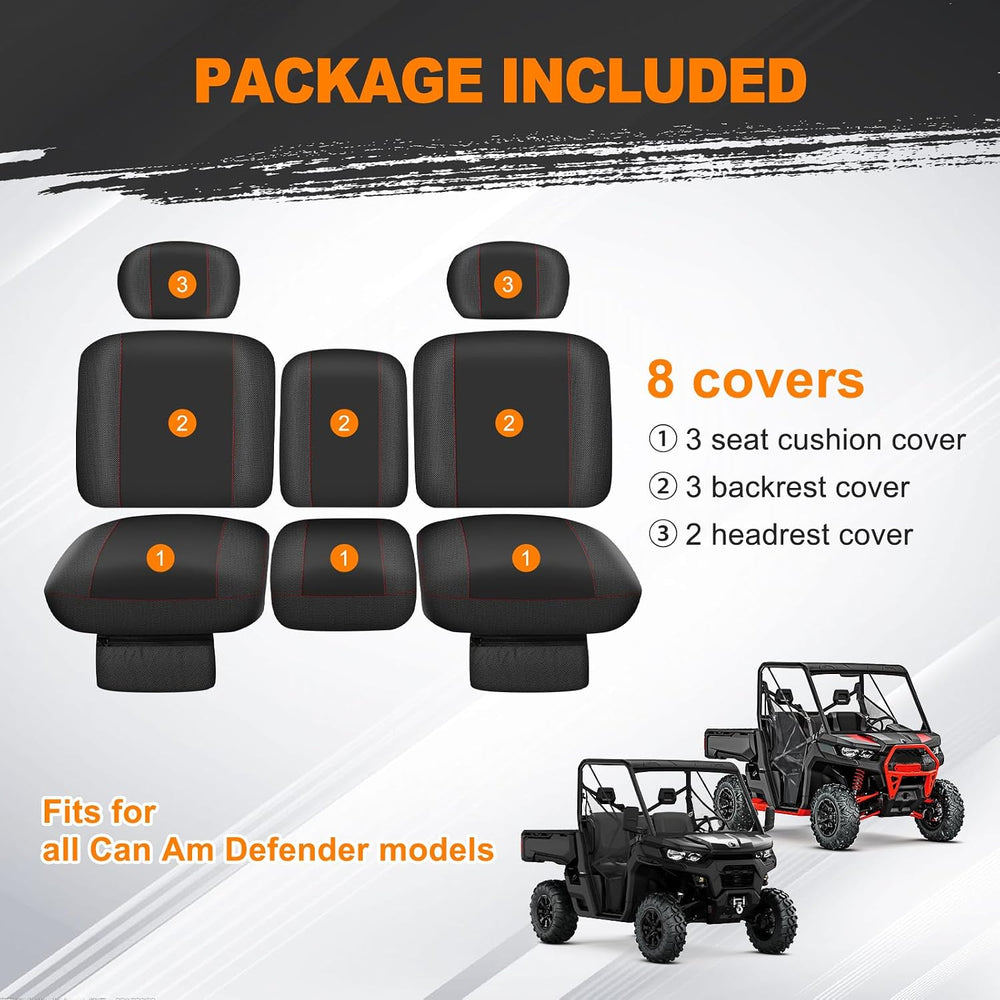 BORDAN UTV Seat Cover for 2016-2025 Can Am Defender DPS MAX 6X6 PRO Split Ben...