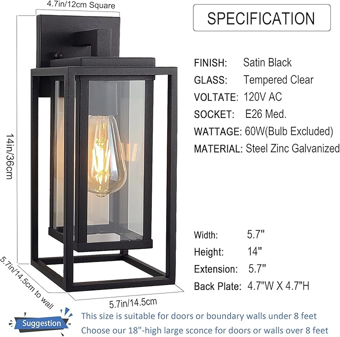 14" Outdoor Wall Light Fixtures Waterproofed Exterior Lantern W/Sturdy (...