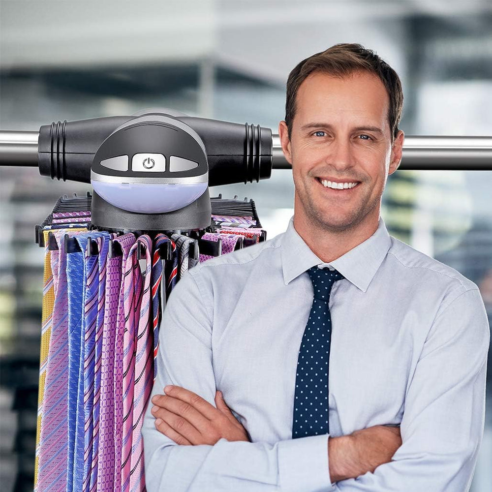 Aniva Motorized Tie Rack Closet Organizer with LED Lights Includes J Hooks fo...