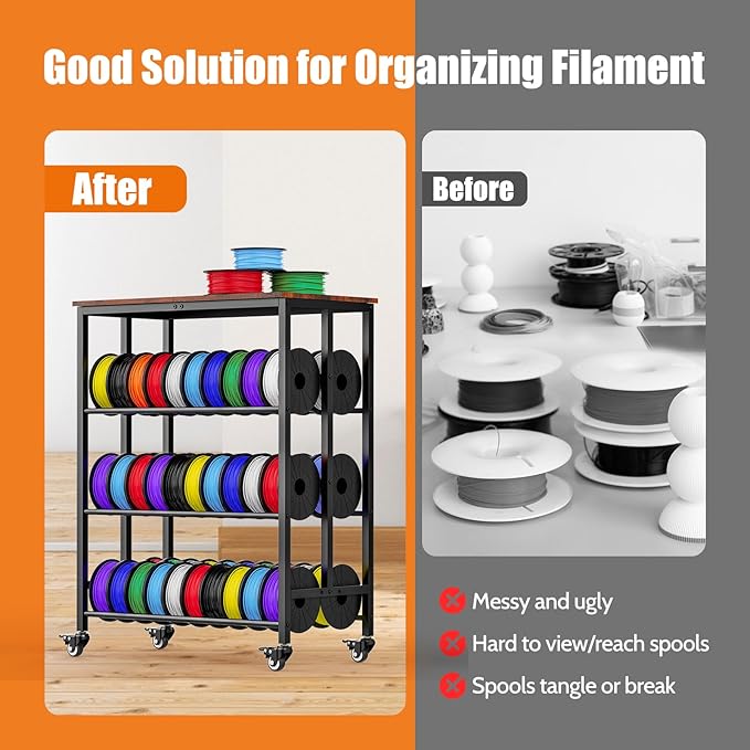 3D Printer Filament Cart, 2 Rows Filament Storage Rack Shelf