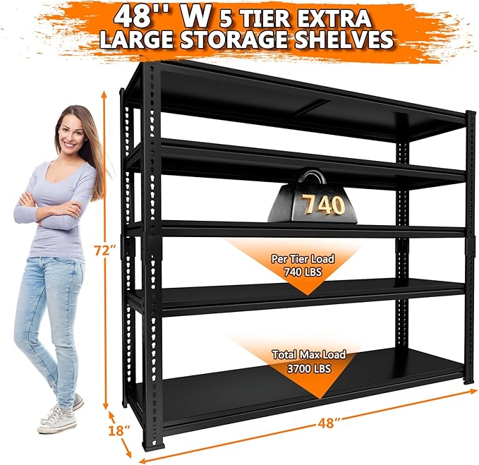 Storage Shelves Heavy Duty 4 PCS, 5-tier Adjustable Metal Industrial Utility