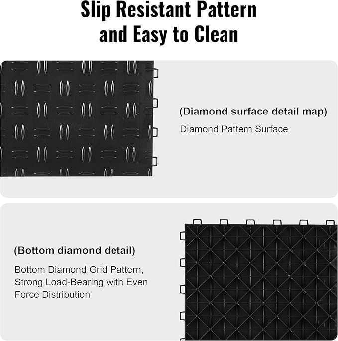 VEVOR Garage Tiles Interlocking, Non-Slip Double-Sided Texture Garage Floorin...