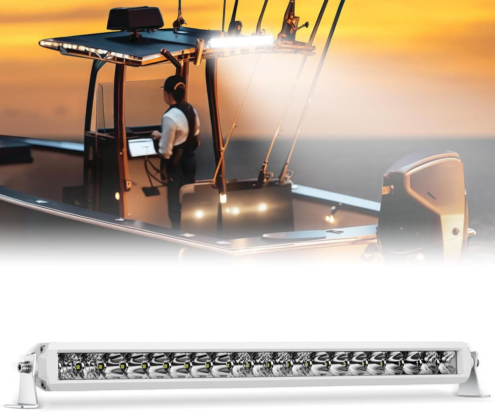 Boat Light Bar 22 Inch Slim Single Row White LED for Marine UTV