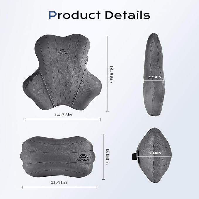 Coverado Car Lumbar Support Pillow and Car Neck Pillow Kit, Ergonomic Design