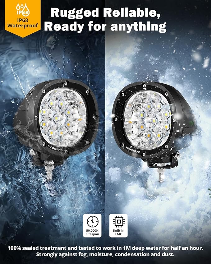 Auxbeam 6 Modes Amber White Round LED Pods, P4 Series 4 Inch 90W Flashing (2-...
