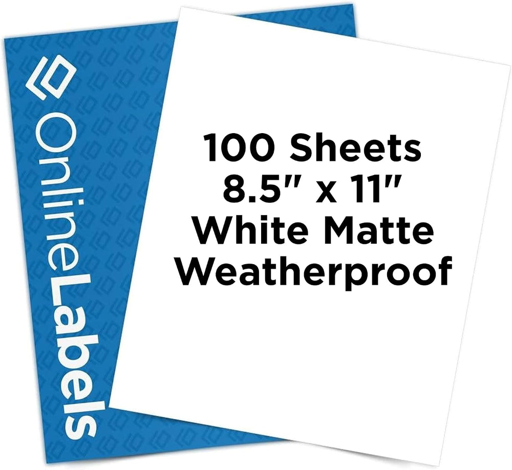 OnlineLabels 8.5" x 11" Sticker Paper - Weatherproof Matte - 100 Sh...