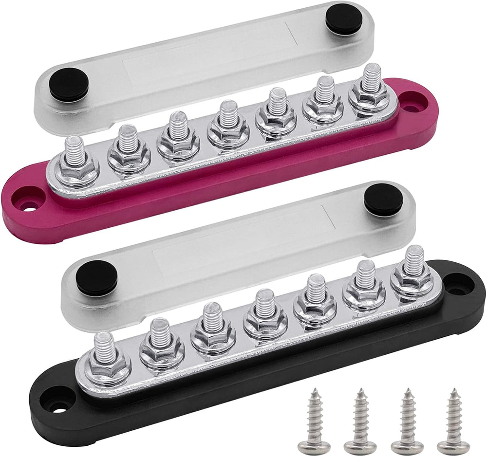 Ampper 7 x M6 Stud Power Distribution Terminal Block Bus Bar, 5.9" R &am...