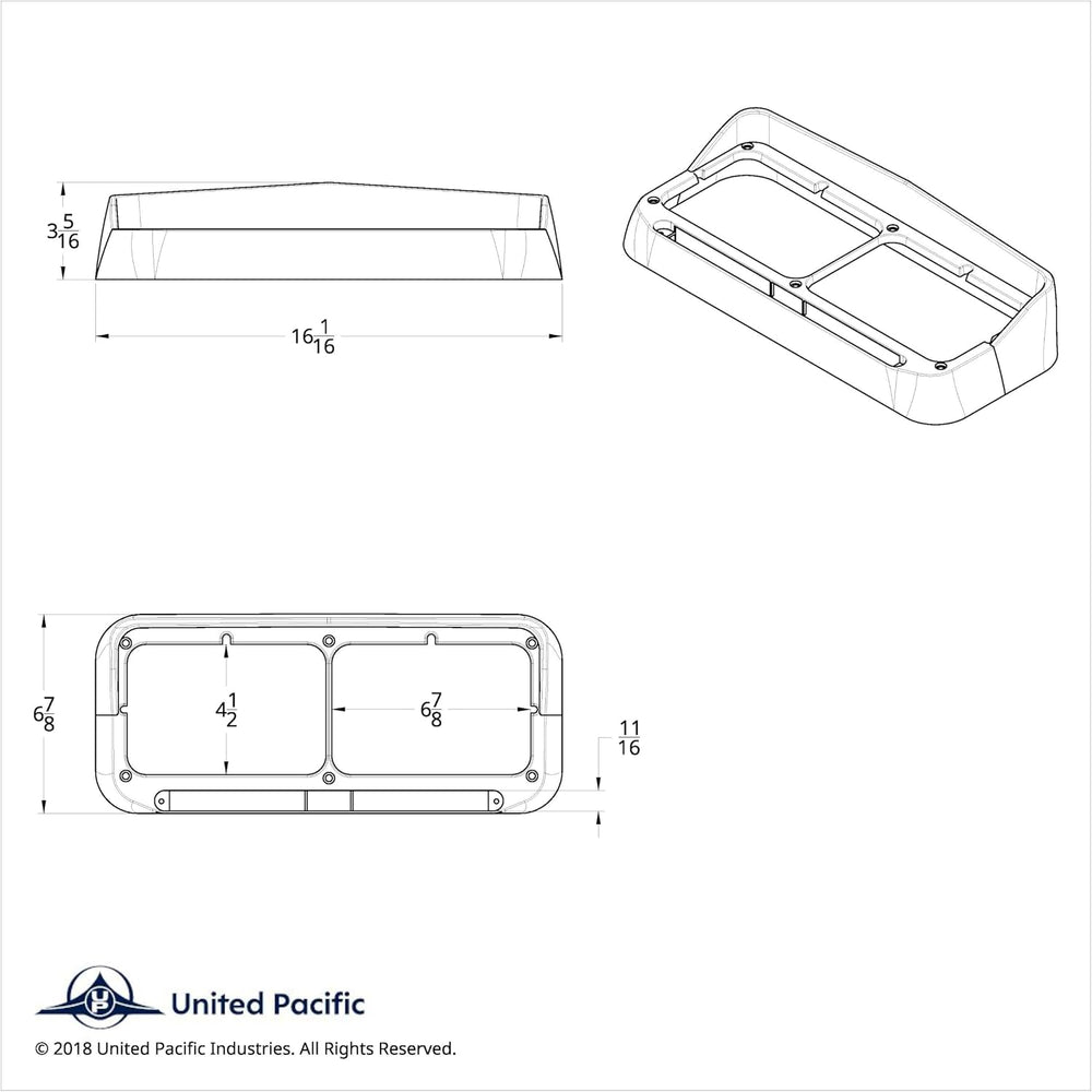 United Pacific 32352P2 Chrome Rectangular 14 LED Dual Headlight Bezel w/Visor...
