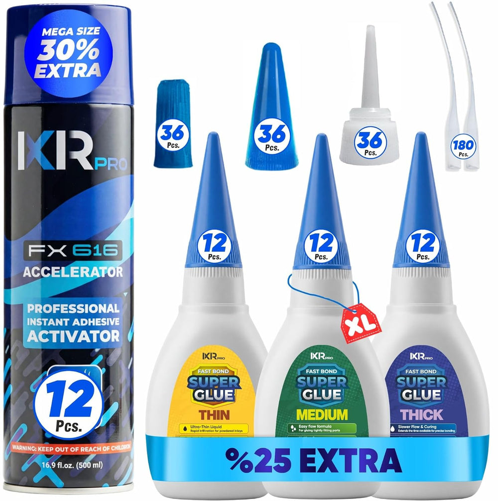 CA Glue with Activator 36x Thin Medium Thick Glue Kit 12x16.9oz Accelerator