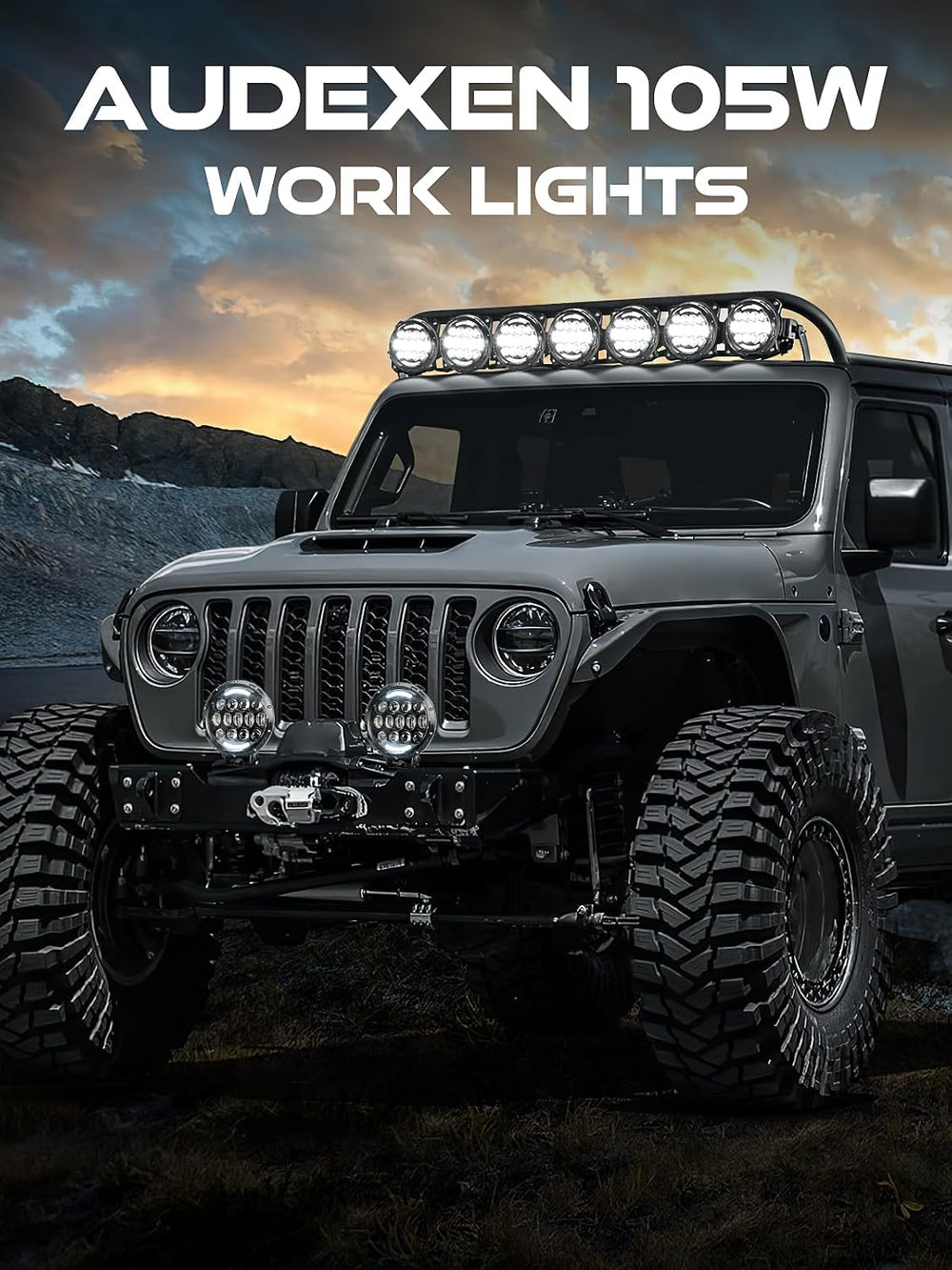 AUDEXEN LED Work Lights, 7 Inch 105W Round Spot LED Pods Light Bar High/Low B...