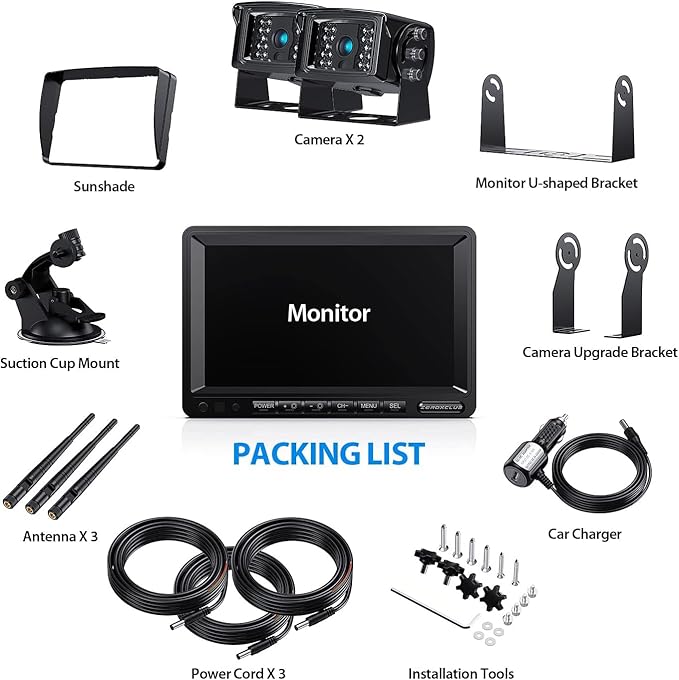 Digital Wireless Backup Camera System Kit, IP69K Waterproof Wireless 2 Rear
