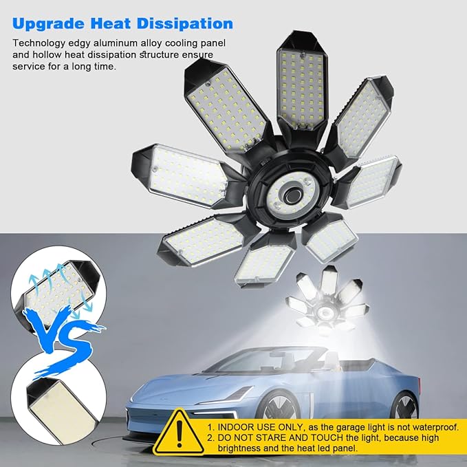 Garage Lights - 40000LM Super Bright Garage Lights Ceiling Led w/ 8 Deformable