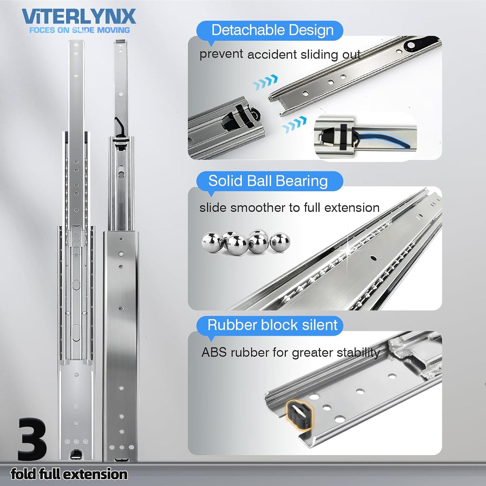 Thickened 200Lbs Heavy Duty Drawer Slides 1 Pair 10 12 14 16 18 20 22 24 32 4...