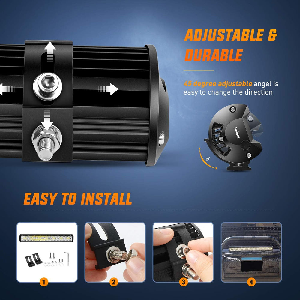 Nilight 20Inch 420W Triple Row Spot Flood Combo Led Light Bar Work Driving La...