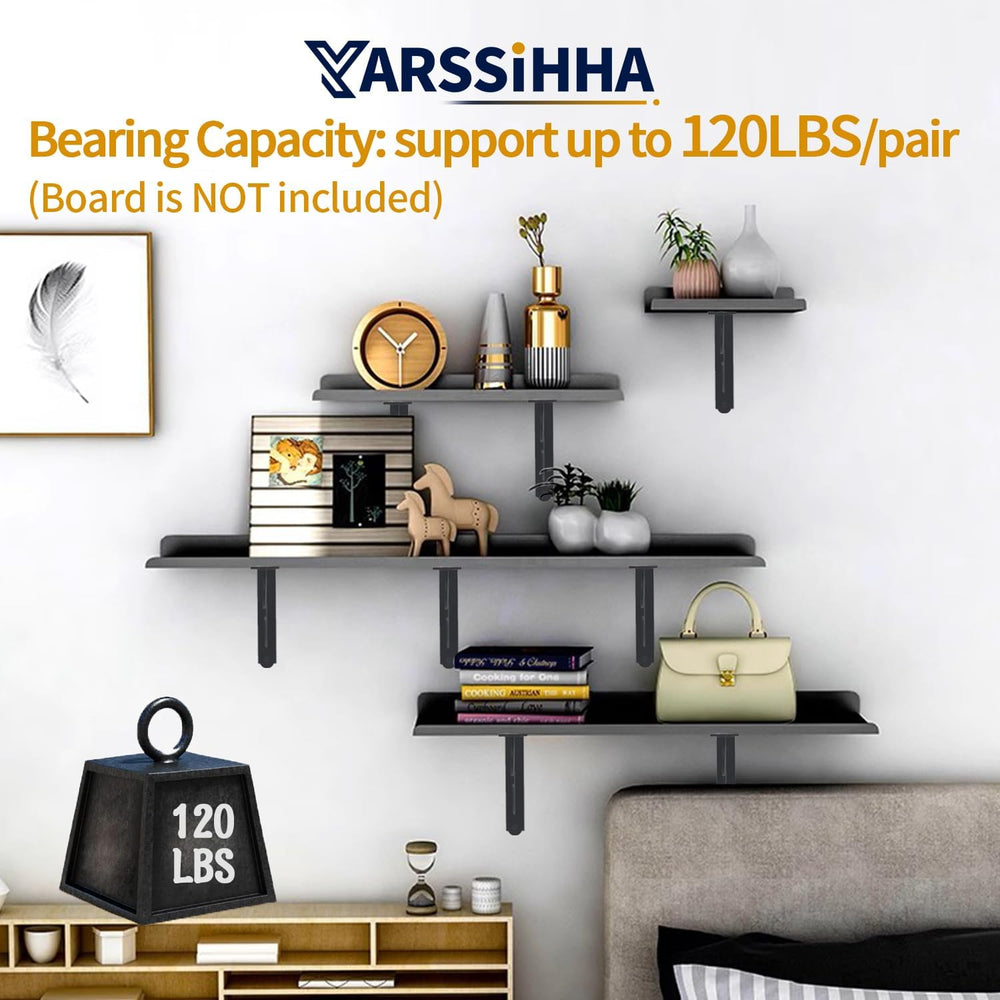 Yarssihha 10 Inch Decorative Shelf Brackets, 6 Pack Wall Mounted Metal Shelvi...