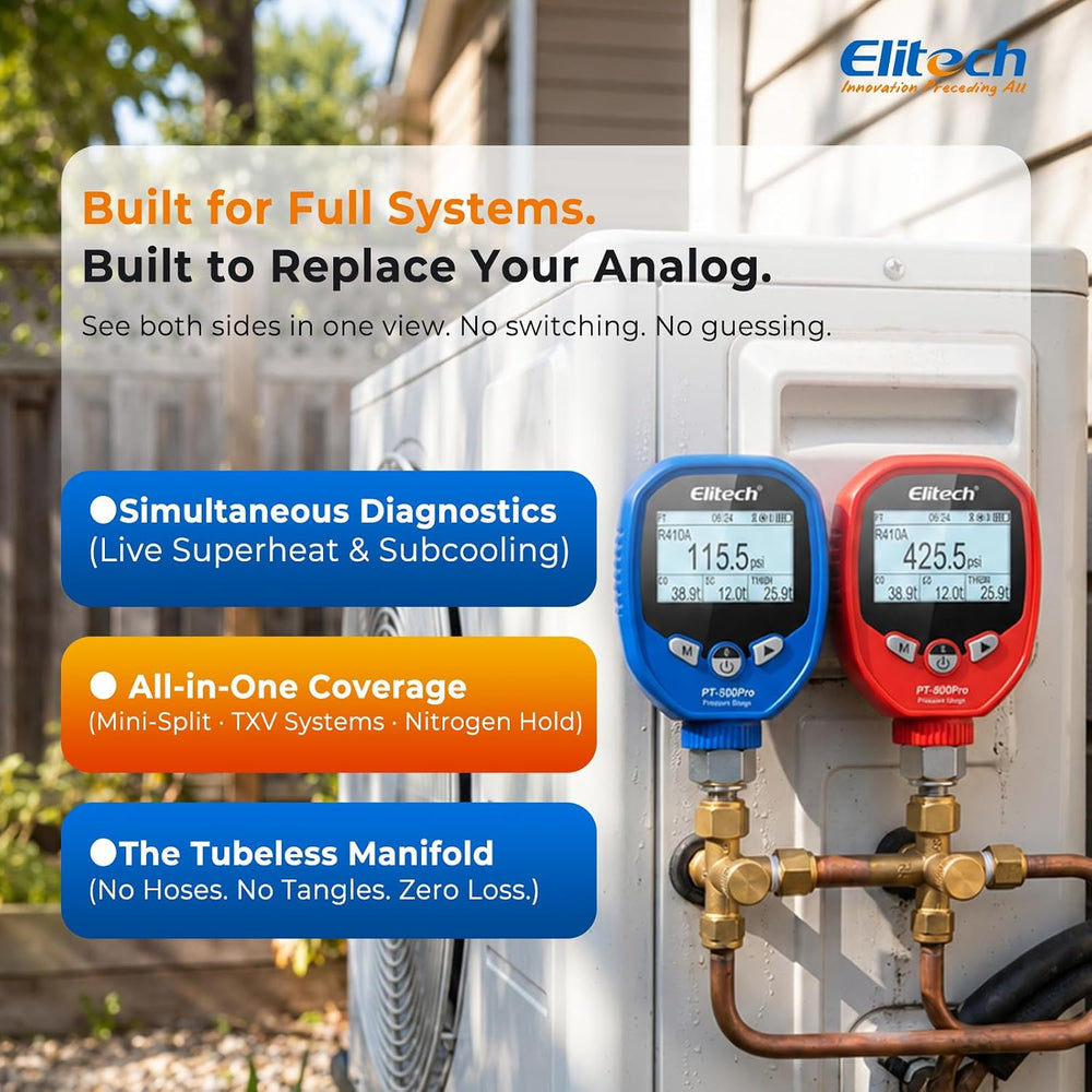 Elitech Wireless Digital HVAC Refrigerant Gauge Set PT-500/800Pro