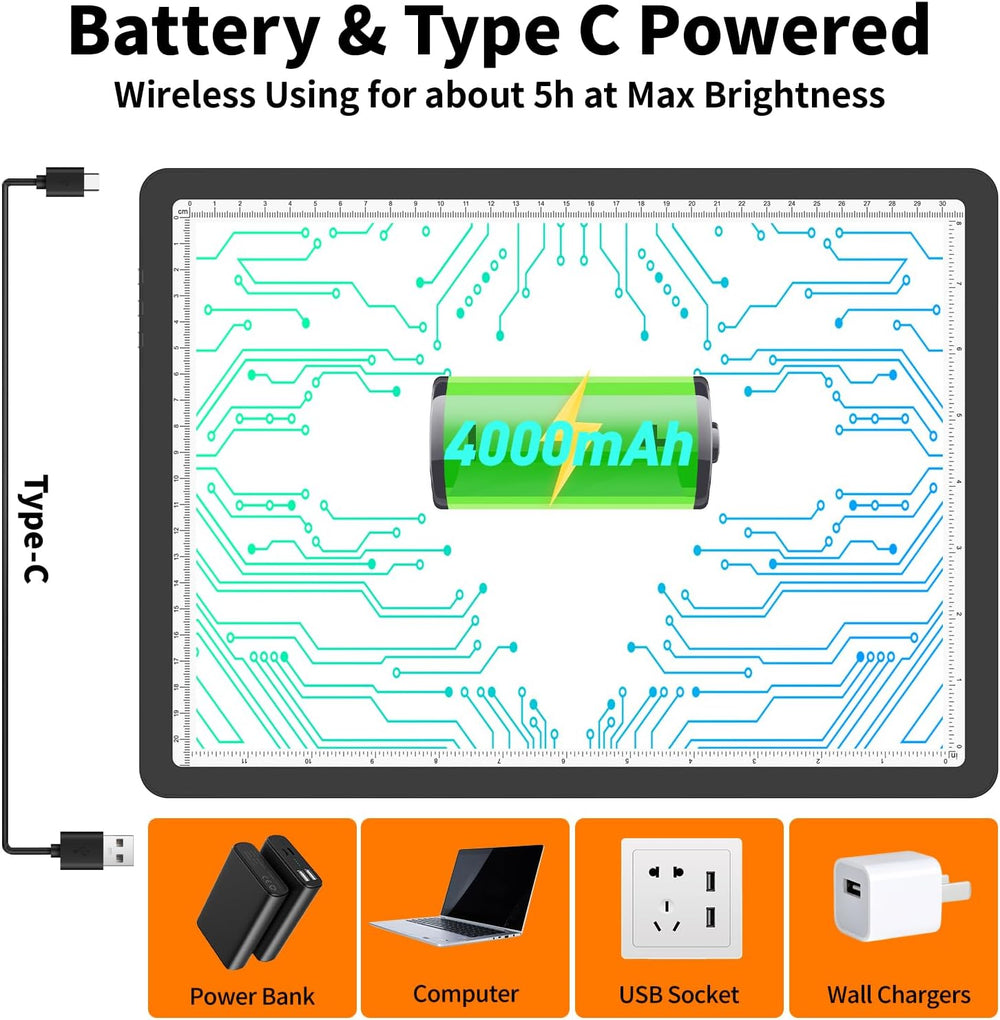 TOHETO Rechargeable A4 Light Pad with Carry Bag for Diamond Painting, Ultra B...