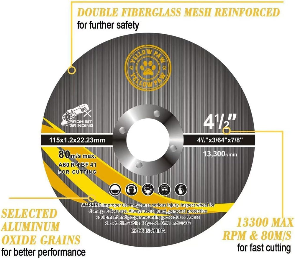 Yellow Paw 4-1/2" Metal Cut Off Wheels (Bulk 200 Pack) Perfect for Cutti...