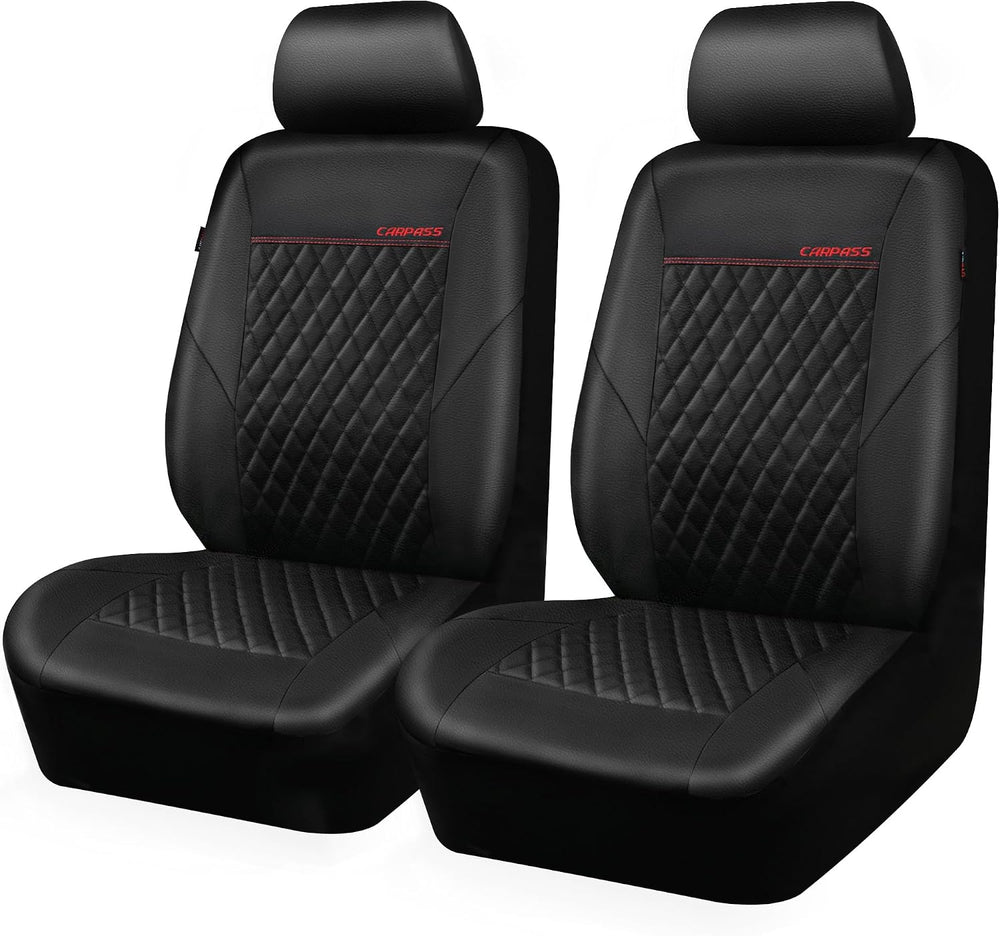 CAR PASS Quilting Leather Seat Cover Two Front Seats Only, Universal Fit Auto...