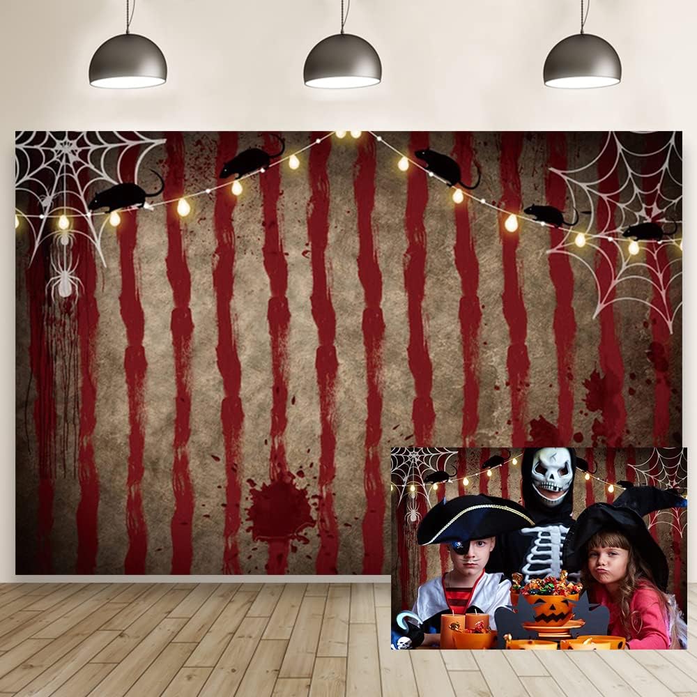 10x7ft Halloween Circus Backdrop Horror Scary Bloody Circus Tent Rat Spider W...