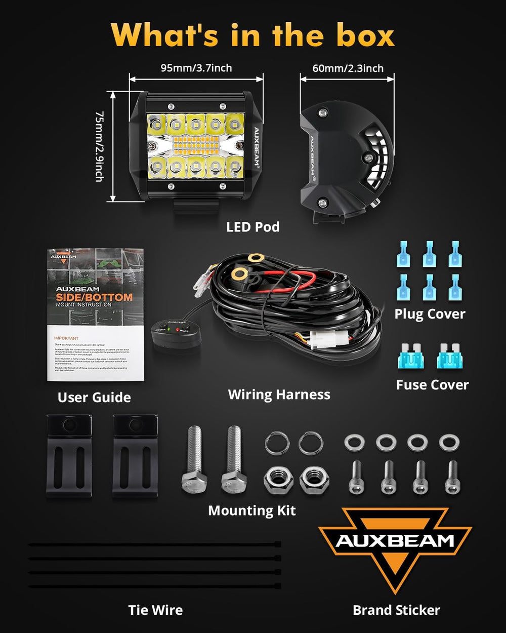 Auxbeam 4-Inch 120W Flashing Strobe LED Pods Off-Road Fog Light Bars 2-Pack