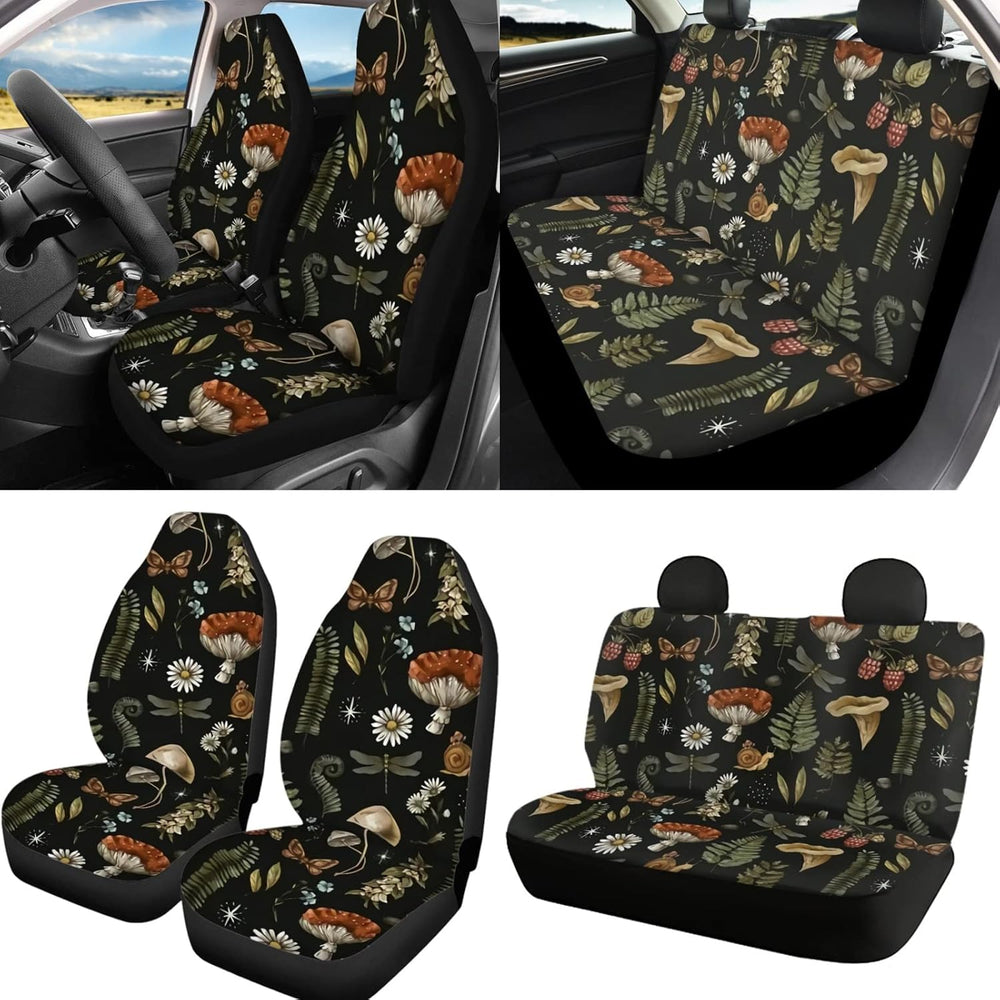 Mushroom Car Seat Covers Full Set of 12 Pcs,Retro Mushroom Auto Steering Whee...