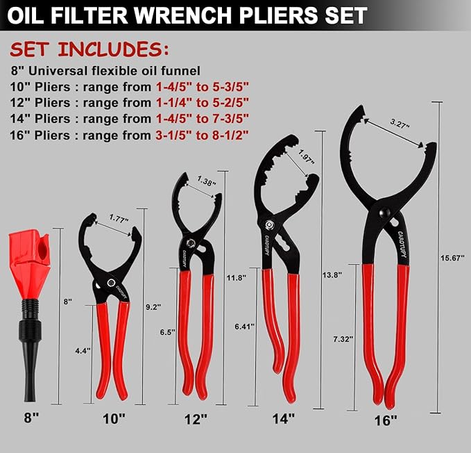 5Pcs Adjustable Oil Filter Pliers Set, Universal Oil Filter Removal Tool
