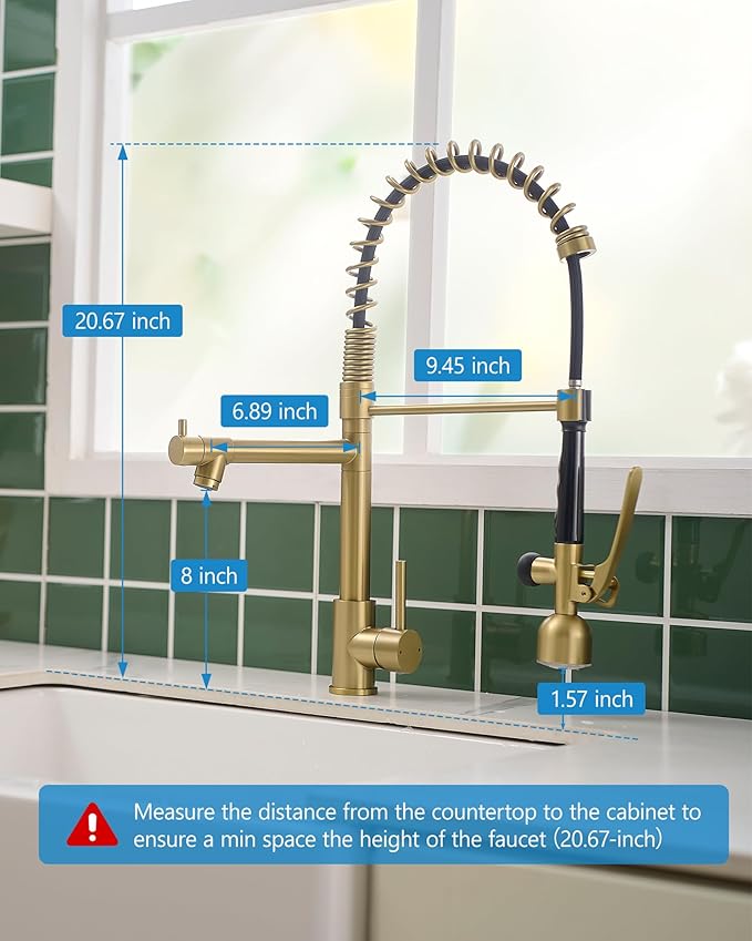 Fapully Single Handle High Arc Brushed Gold Pull Down Kitchen Faucet LED