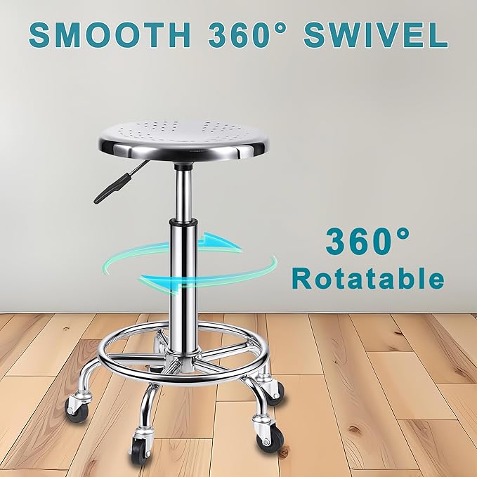 Rolling Stool, Stainless Steel Workbench Stool, Adjustable Swivel Stool Medical