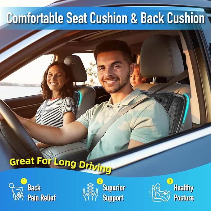 Car Seat Cushion with Back Support Pillow, Comfy Lumbar Support & Seat Cu...