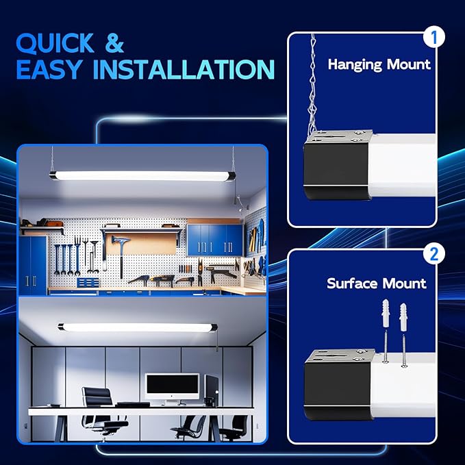 hykolity 120W LED Shop Light Linkable, 5000K 4FT Black Utility Shop Lights