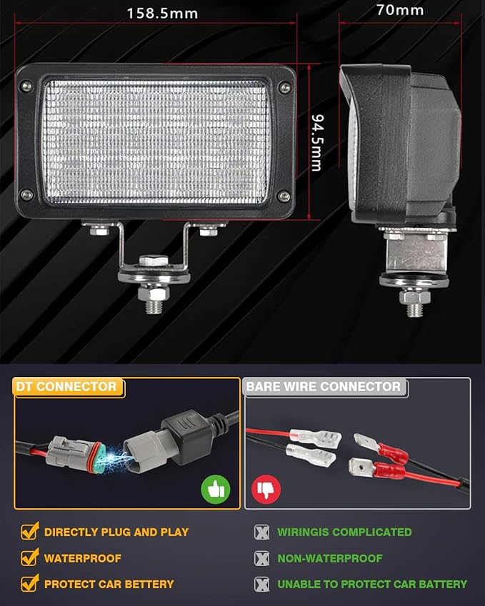 2PACK 6.3IN 45W Led Work Lights 12v/24v 4500LM 6500K Rectangular Foglights