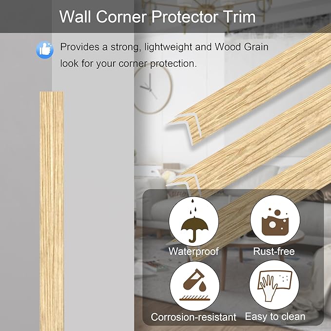 6 Pcs 49" Wall Corner Protector Trim, Oak Wood Grain Edge Strip