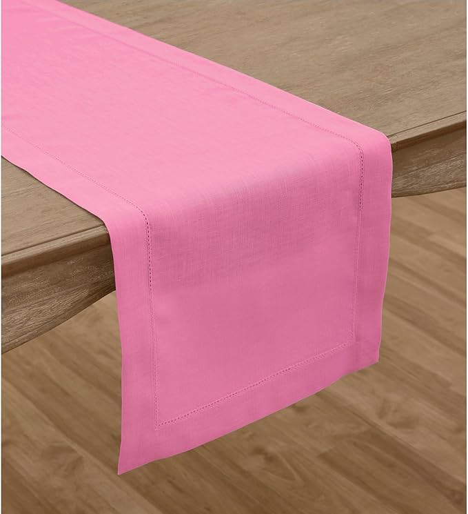 Solino Home Linen Flamingo Pink Table Runner 132 Inches Long - 100% Pure Line...