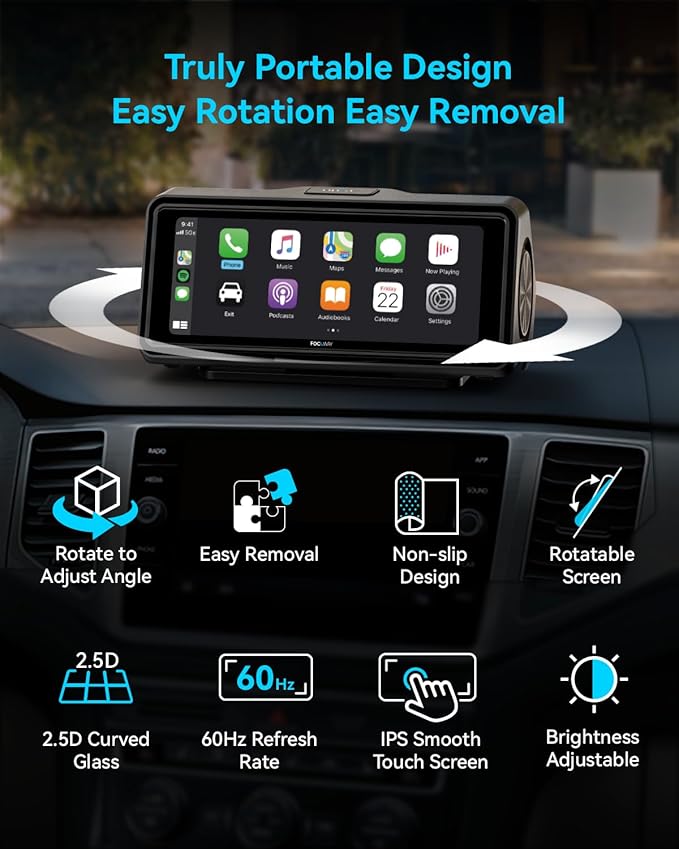 Portable Apple Carplay Screen for Car, Touch Screen