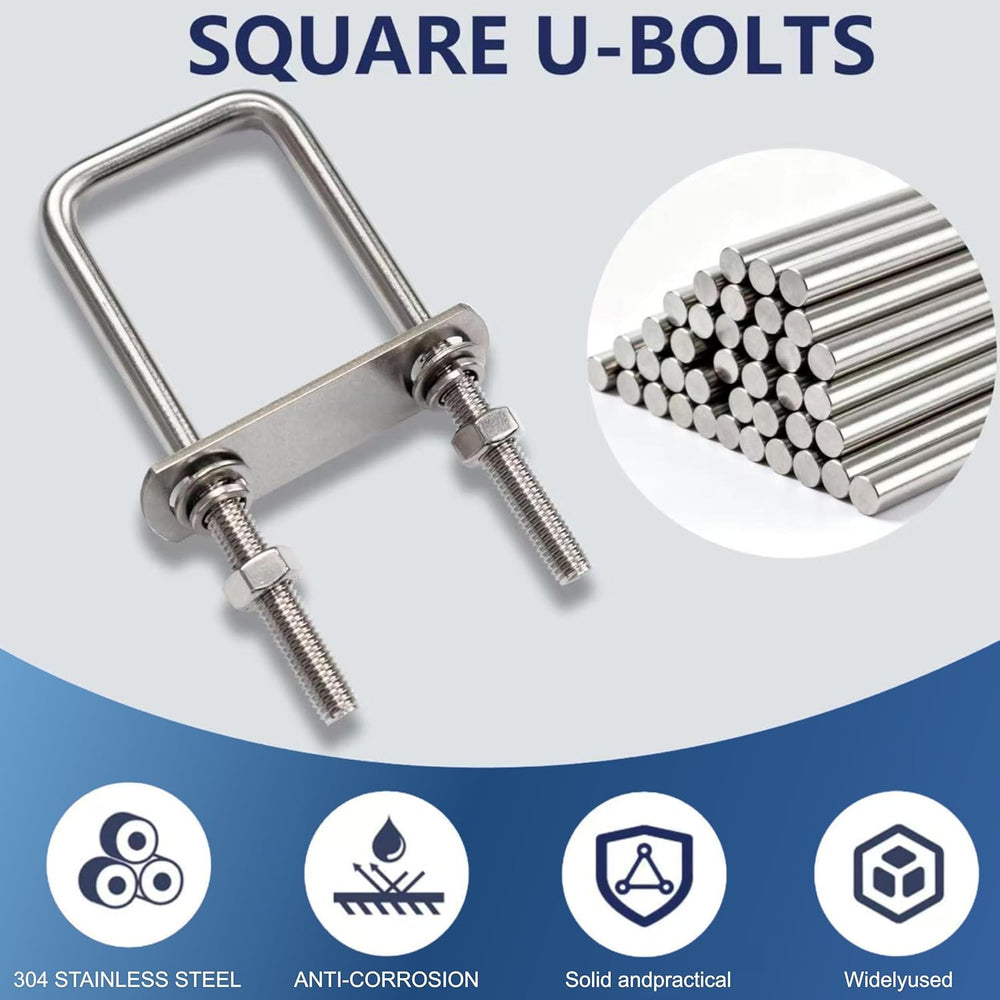 8 Pcs M8 Square U Bolts 2-1/2 Inch Wide, 5/16" x 2-1/2"W x 4" L