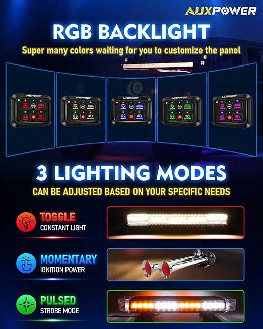 Auxpower RGB 4 Gang Switch Panel A24 Auxiliary Switch Panel