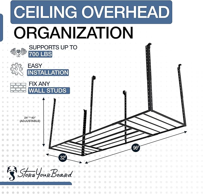StoreYourBoard 3 x 8 ft Garage Storage Rack, Ceiling Shelf Overhead Organization