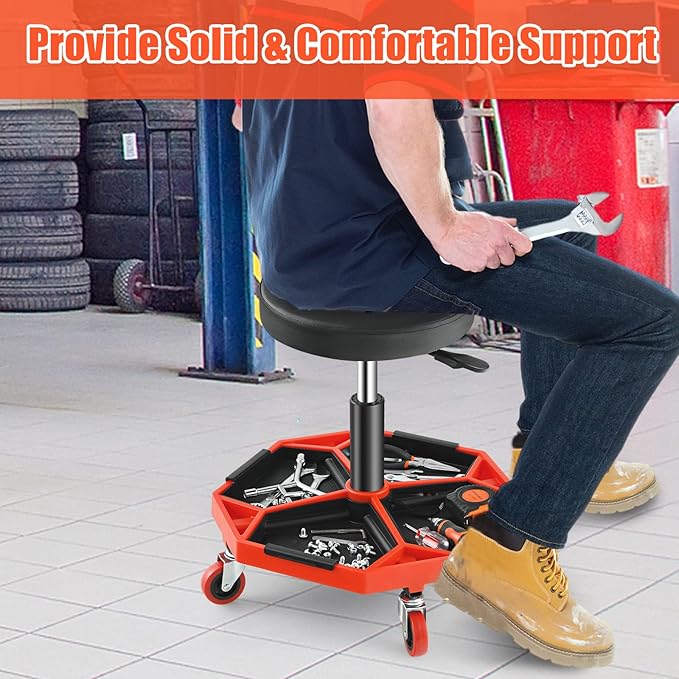 Adjustable Mechanic Rolling Stool, Pneumatic Rolling Stool