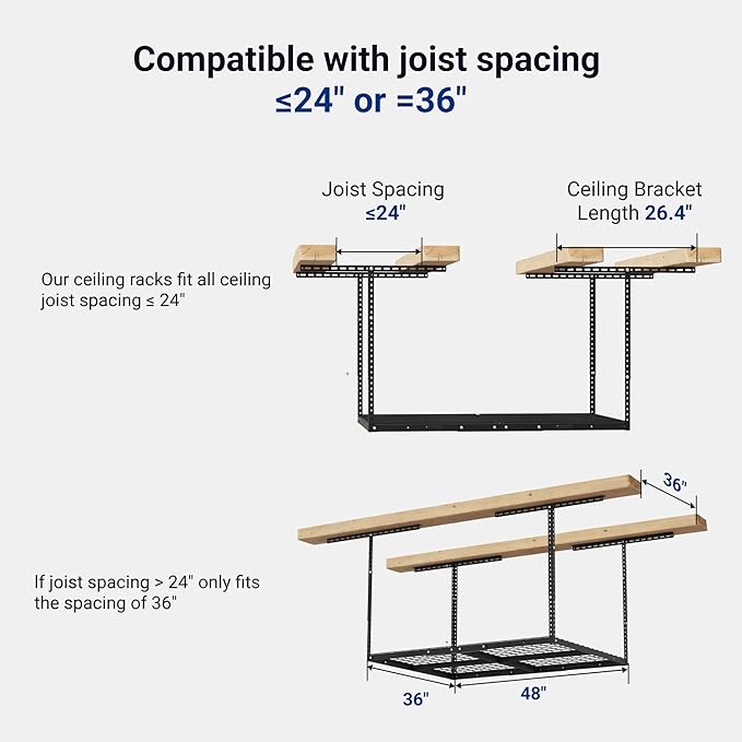 FLEXIMOUNTS 3x4 Overhead Garage Storage Rack, Adjustable Organization System