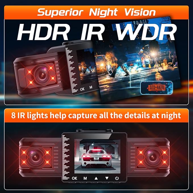 iiwey T1-pro Dash Cam Front and Rear Inside 3 Channel 1080P, Adjustable Lens