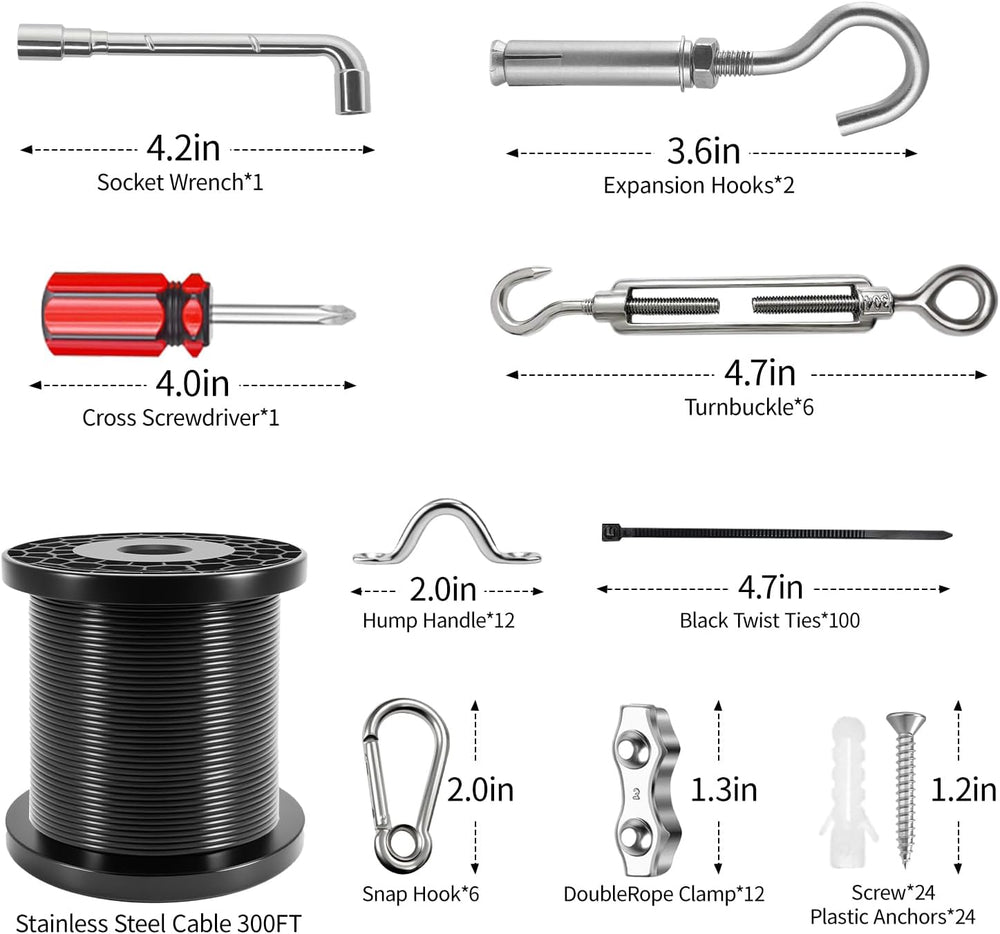 UZE String Light Hanging Kit, 300 FT Coated Stainless Steel 304 Wire Rope