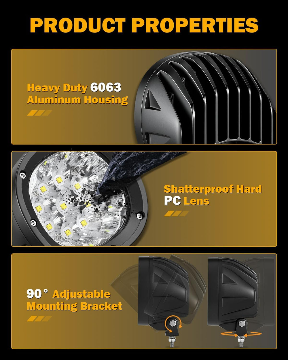 Auxbeam P4 Series 4 Inch White LED Driving Light, 90W Offroad Pod Spot Beam