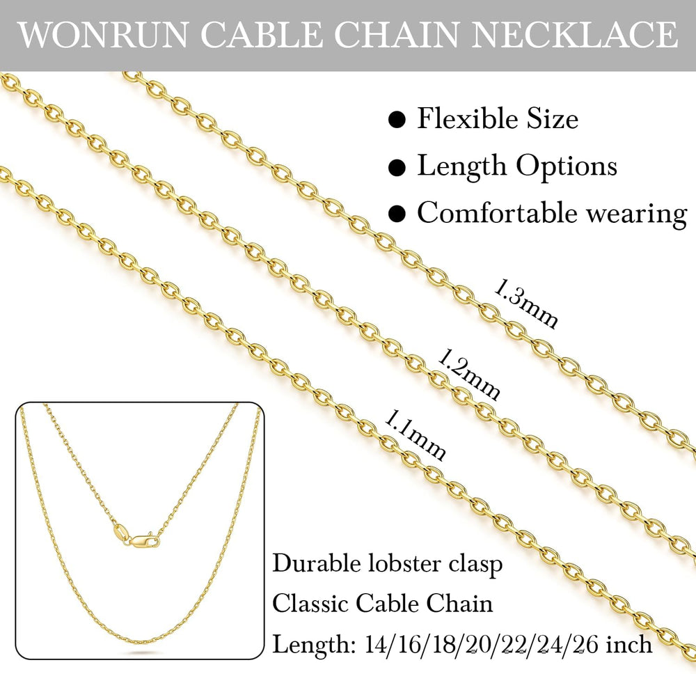 14K Gold Necklaces for Women Men 1.1/1.2/1.3mm Cable Chain Necklace